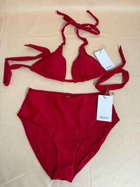 Quince Bikini Set Triangle Top & High-Waisted Bottom Red Size‎ Small